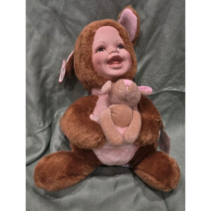 Geppeddo Cuddle Kids ROXI ROO Porcelain Face Plush Animal Doll